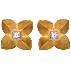 Princess-Cut Diamond Yellow Gold Cufflinks