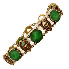 Antique Art Nouveau Jadeite Gold Link Bracelet