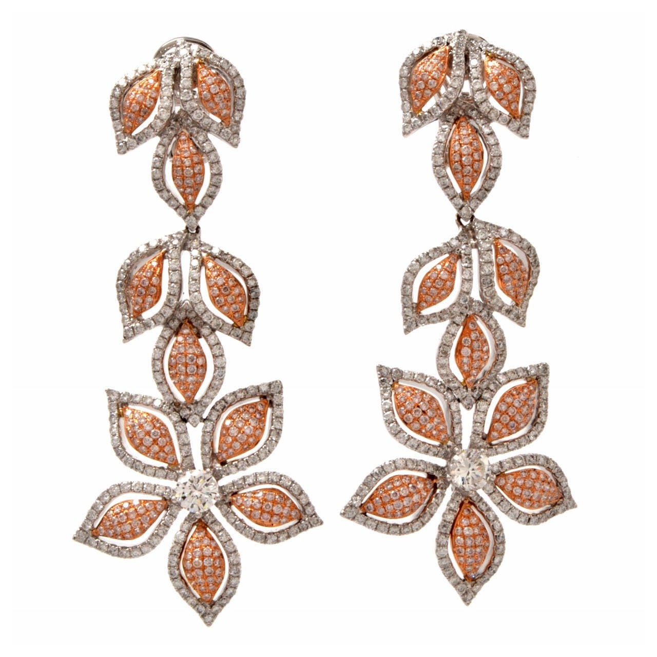 Diamond Gold Floral Pendant Chandelier Earrings