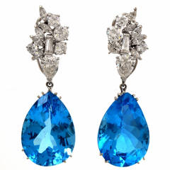 Blue Topaz Diamond Platinum Versatile Pendant Earrings