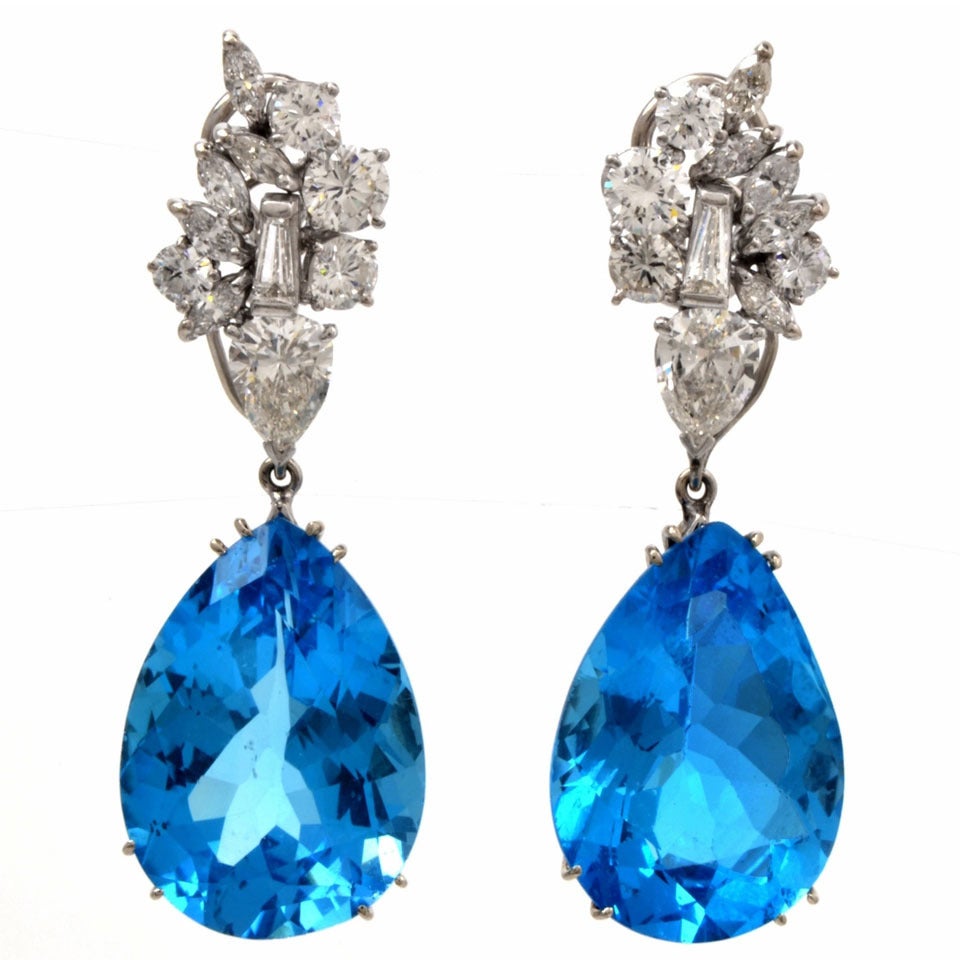 Blue Topaz Diamond Platinum Versatile Pendant Earrings at 1stDibs