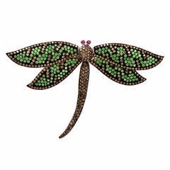 Vintage Fancy Diamond Tsavorite Dragon Fly Lapel Gold Brooch
