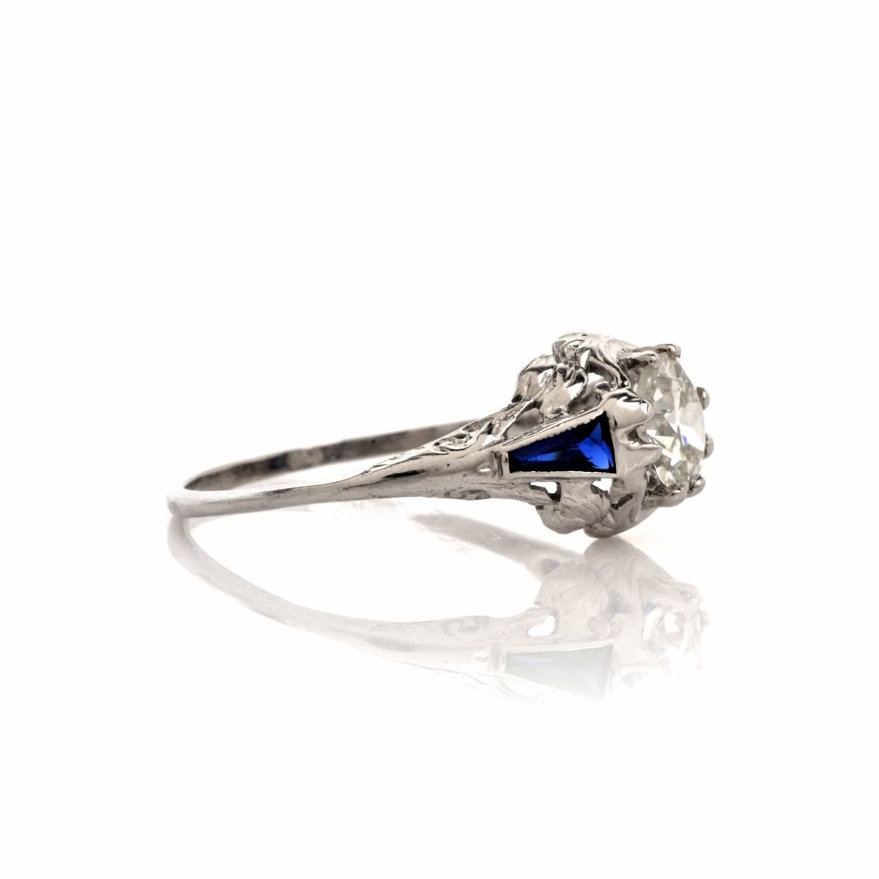 1930s Sapphire Diamond Platinum Engagement Ring For Sale at 1stdibs