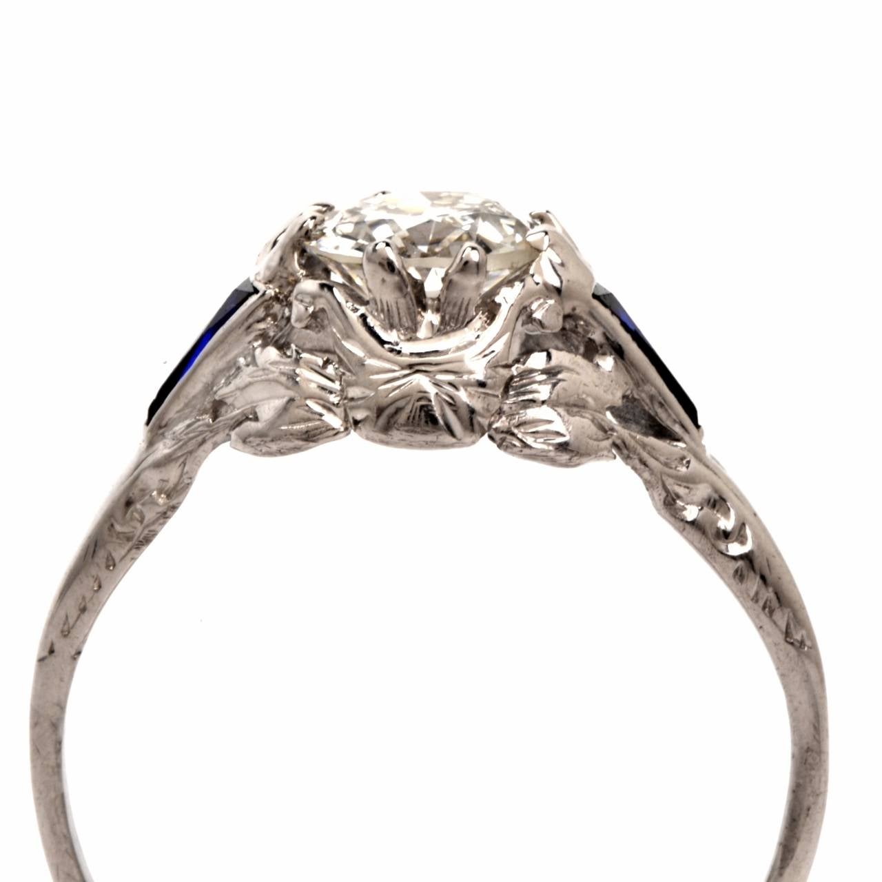 Women's 1930s Sapphire Diamond Platinum Engagement Ring