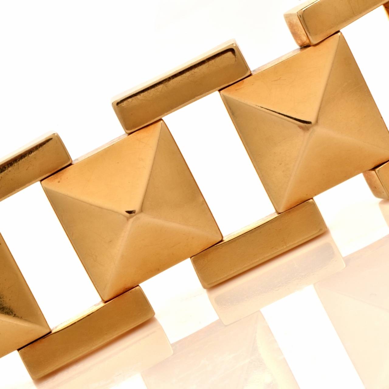 Retro Tiffany & Co. Yellow Gold Pyramid Wide Link Bracelet In Excellent Condition In Miami, FL