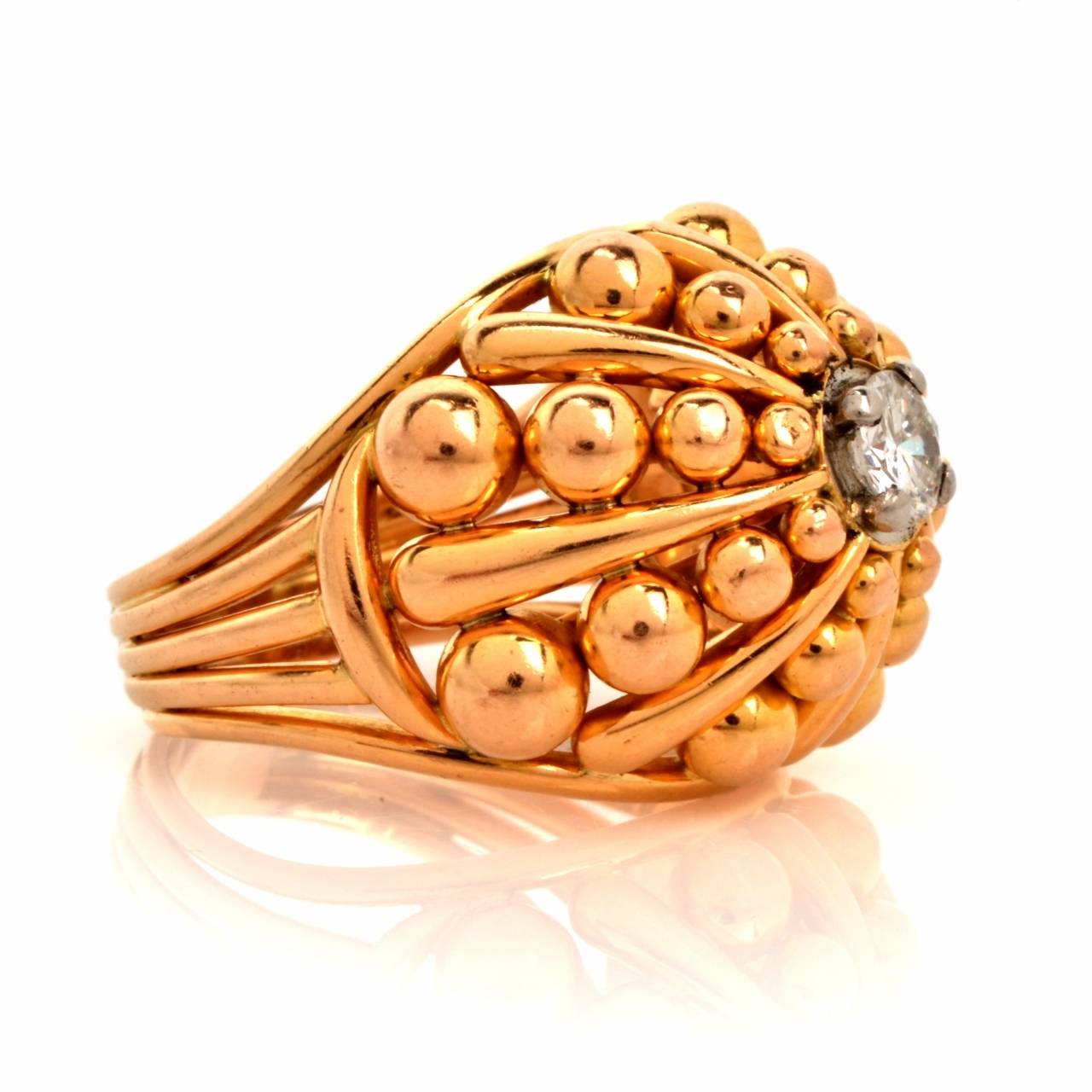 Modern Diamond Gold Dome Cocktail Ring