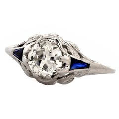 1930s Sapphire Diamond Platinum Engagement Ring 11