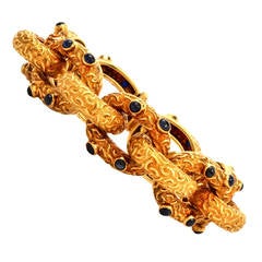 Sapphire Cabochon Gold Relief Link Bracelet
