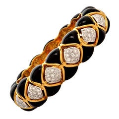 Onyx Pave Diamond Gold Bangle Bracelet