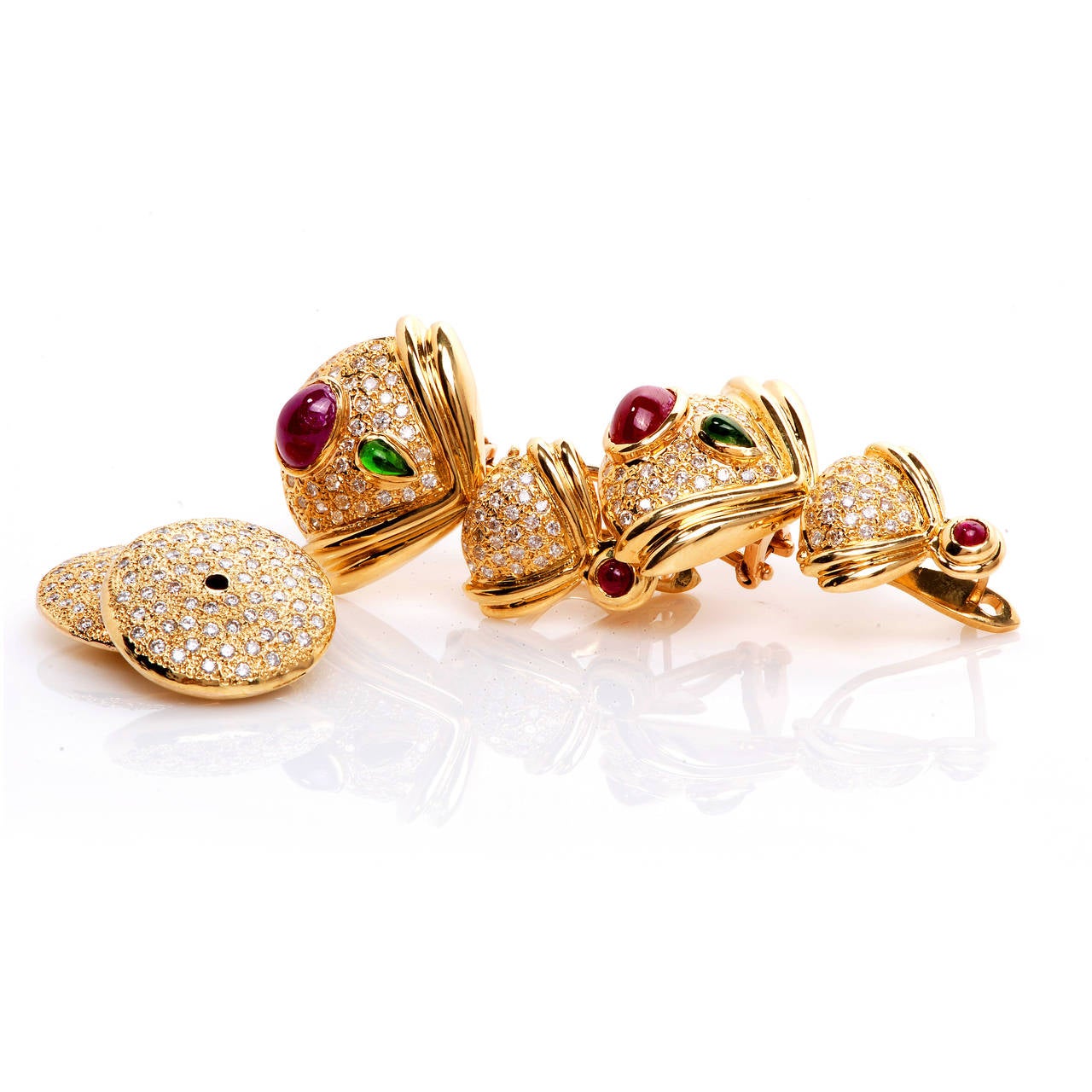 Diamond Ruby Emerald Gold Drop Earrings 1