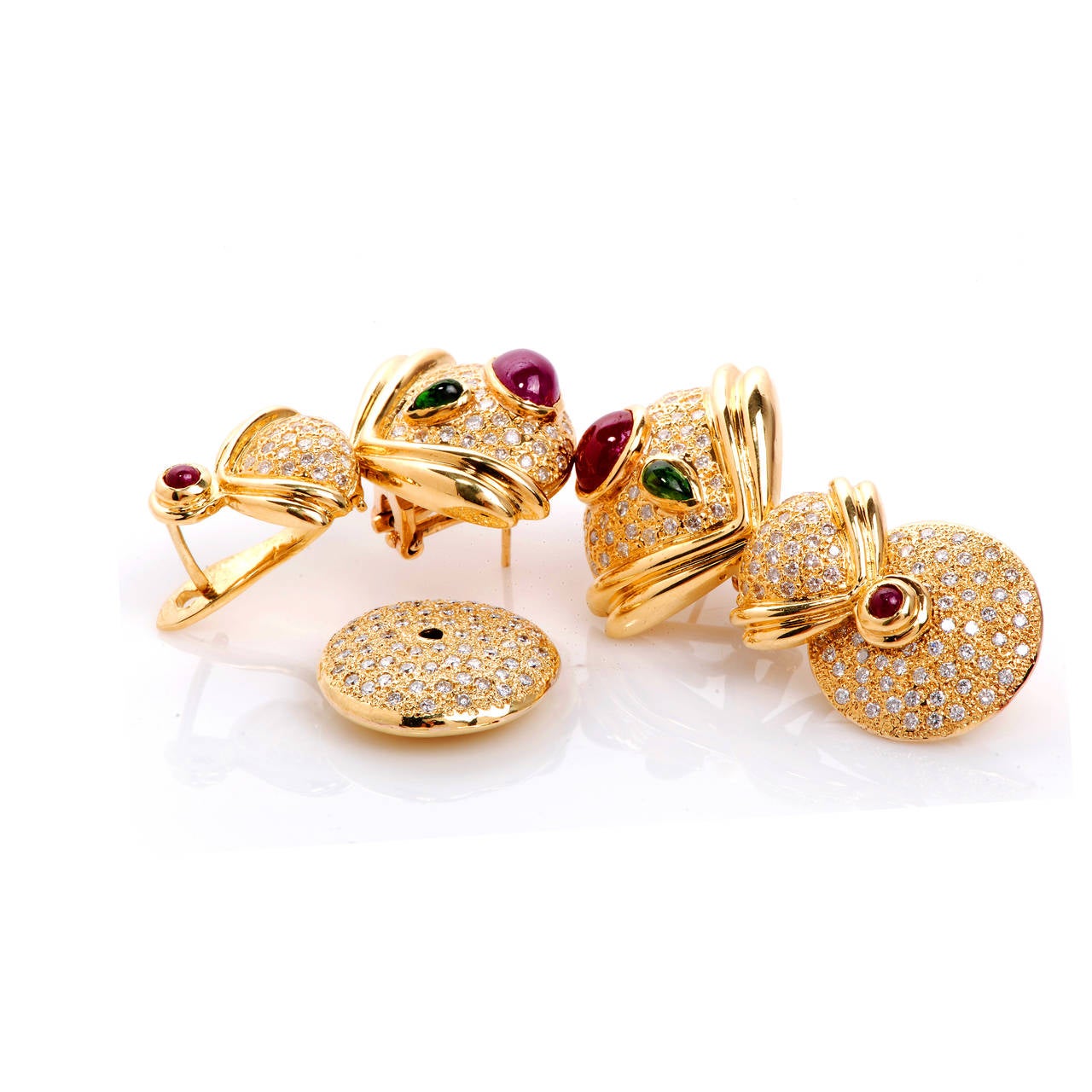 Diamond Ruby Emerald Gold Drop Earrings 2