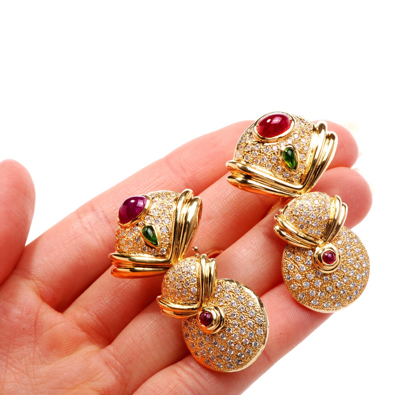 Diamond Ruby Emerald Gold Drop Earrings 3