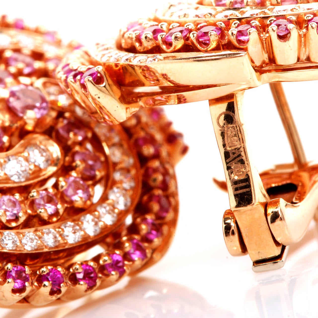 Women's Garavelli Pink Sapphire Diamond Gold Swirl Earrings