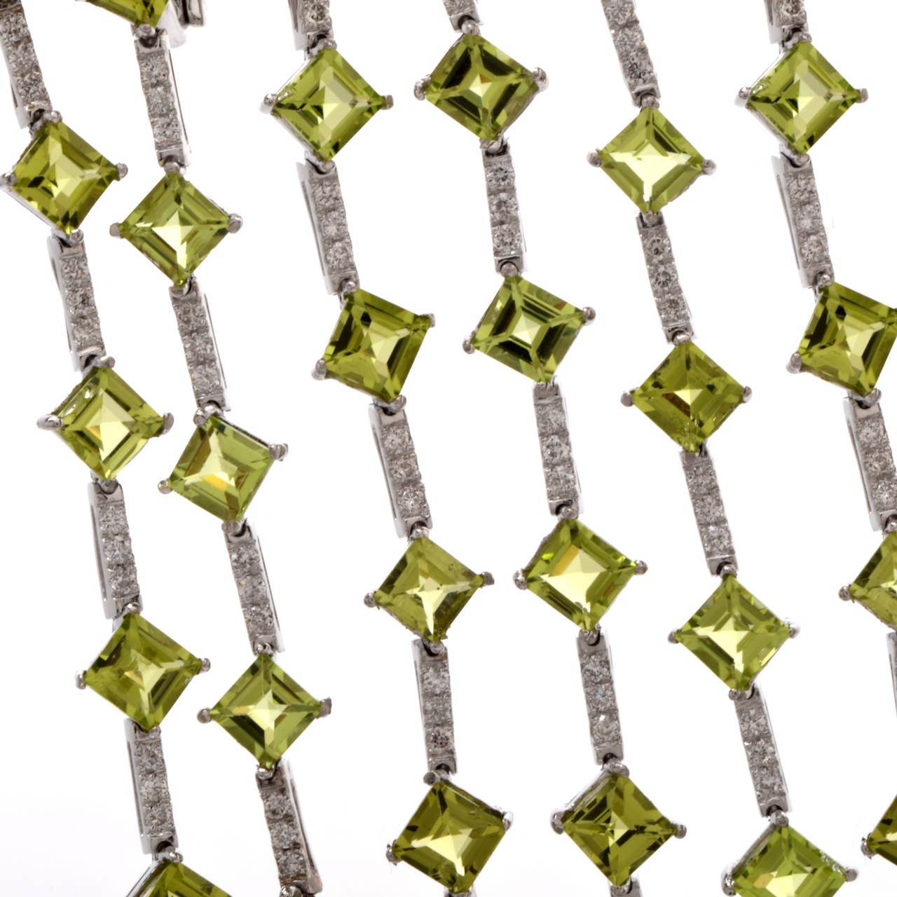 Modern Diamond Green Peridot Platinum Chandelier Earrings