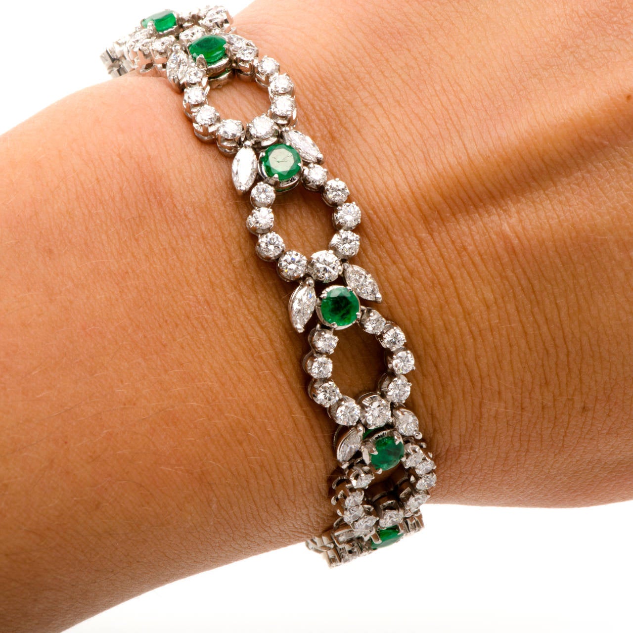 Emerald Diamond Platinum Bracelet at 1stDibs