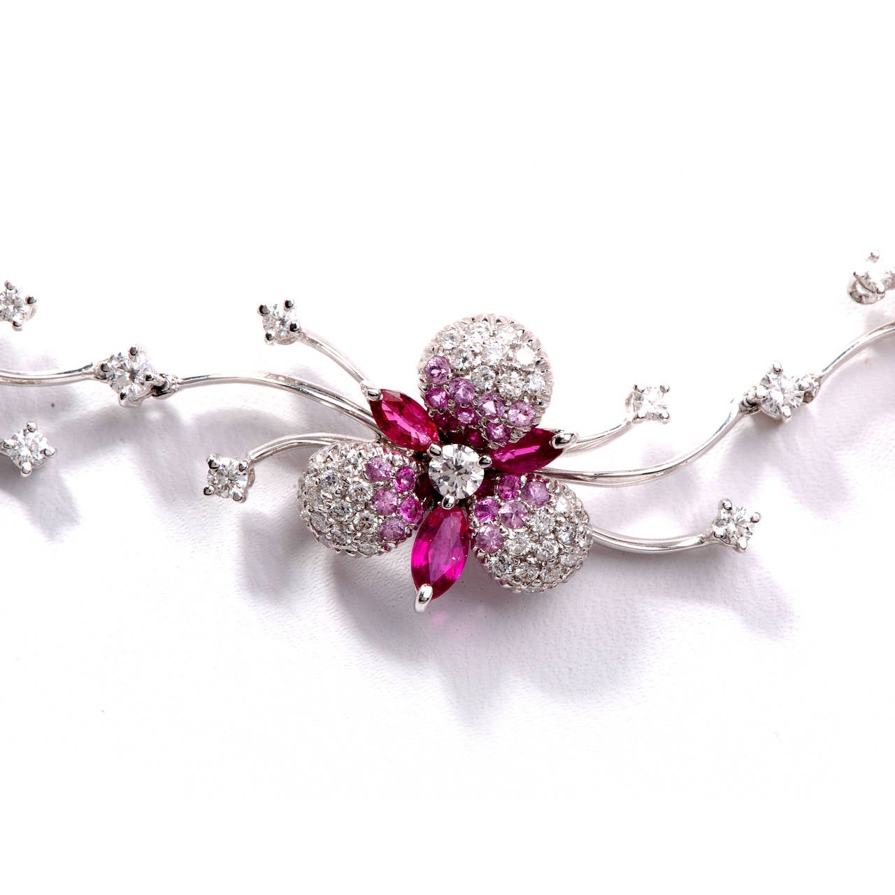 Modern Stefan Hafner Sapphire Diamond Gold Flower Necklace