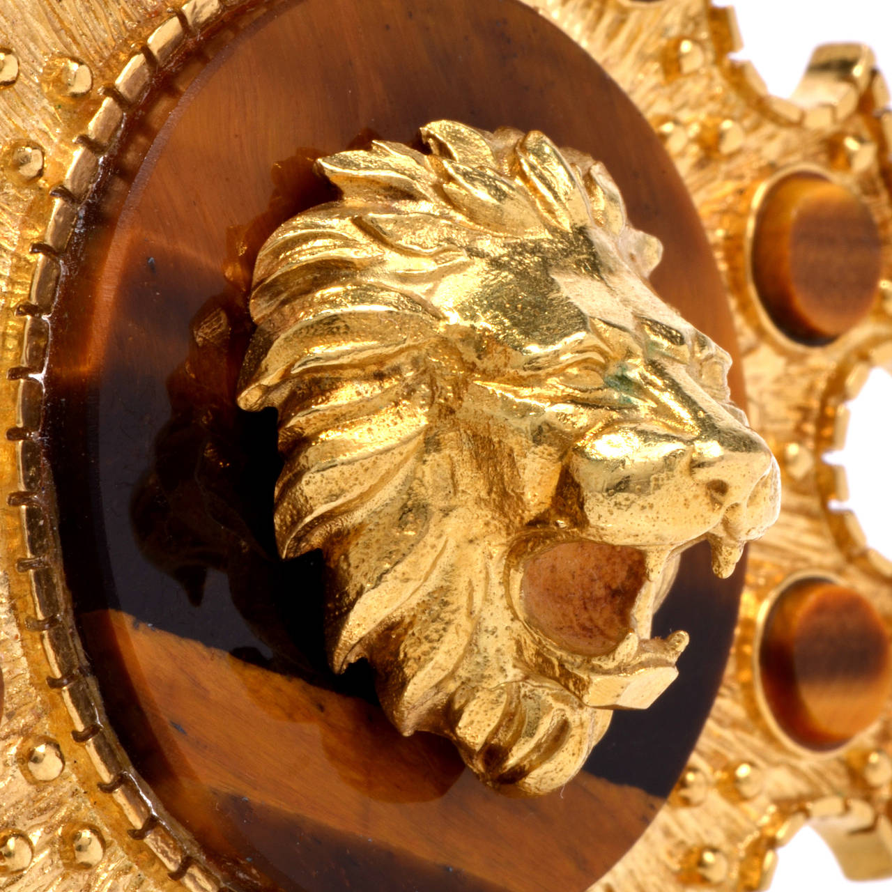 Modern Tiger's Eye Gold Lion Pin Pendant