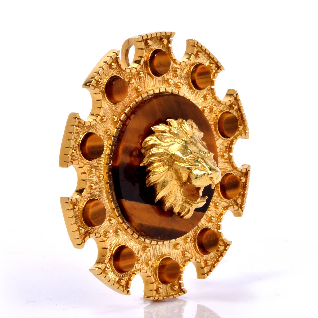 Women's or Men's Tiger's Eye Gold Lion Pin Pendant