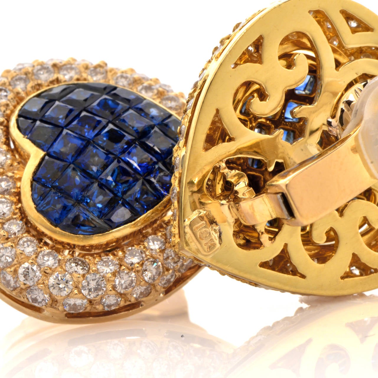 Sapphire Pave Diamond Gold Heart Earrings 1