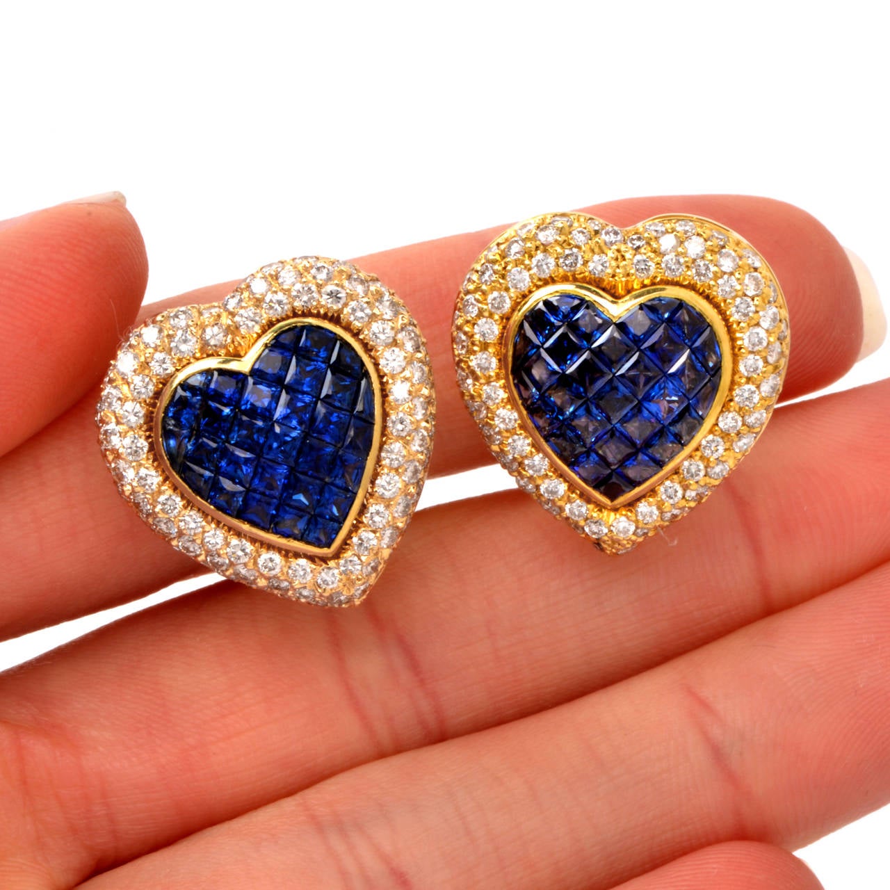 Sapphire Pave Diamond Gold Heart Earrings 2