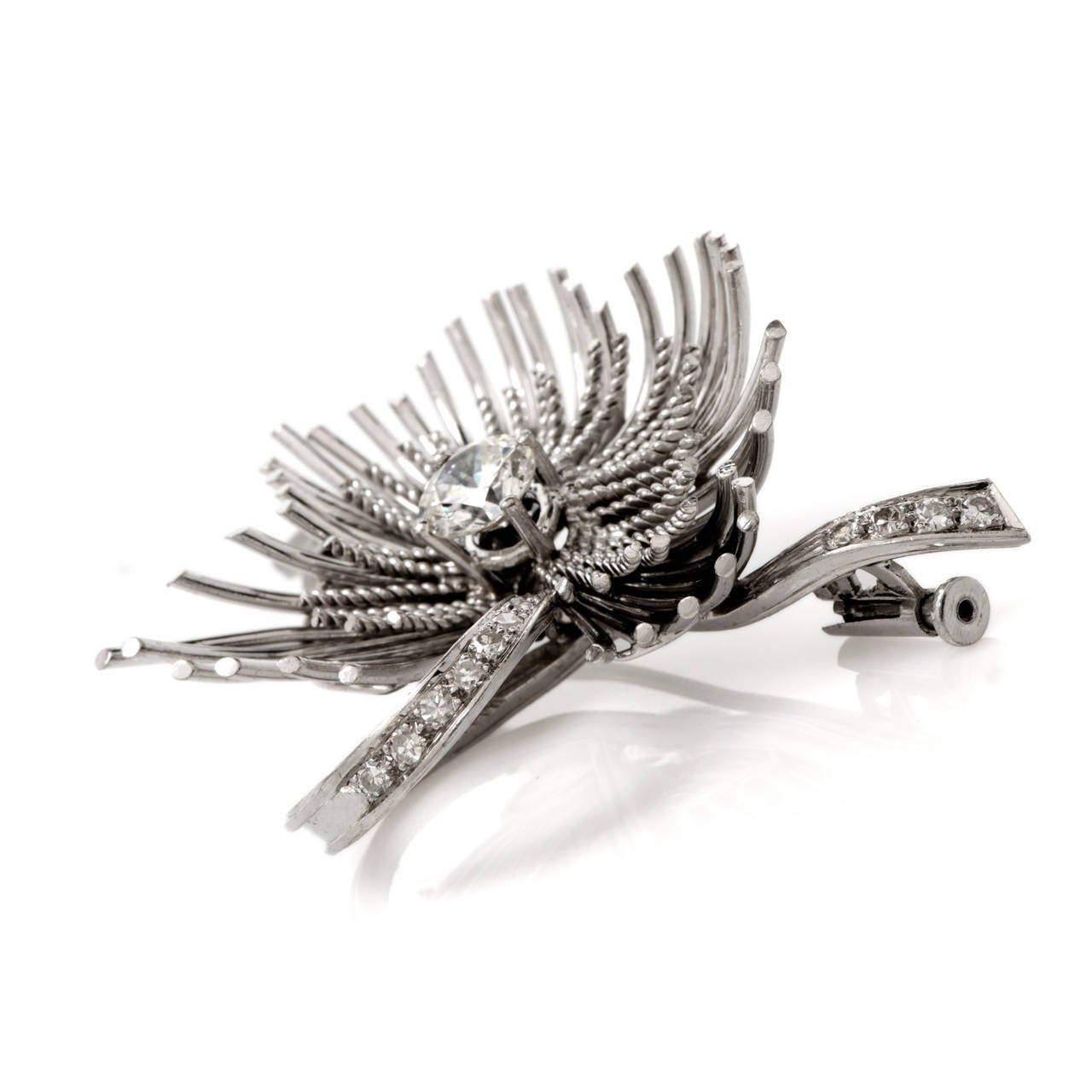 Women's Diamond Platinum Floral Brooch Pin