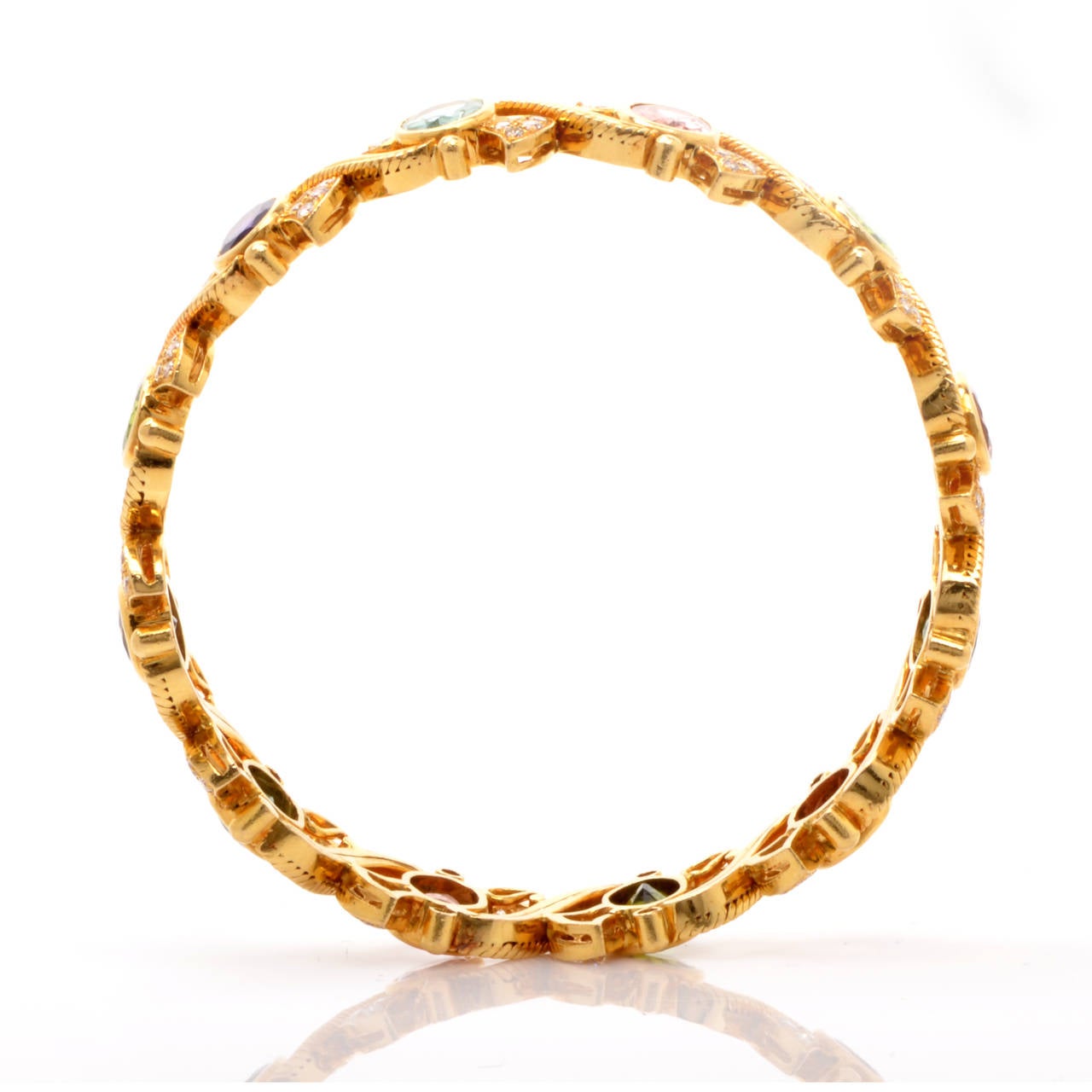 Multi-Gem Diamond Gold Bangle Bracelet 1