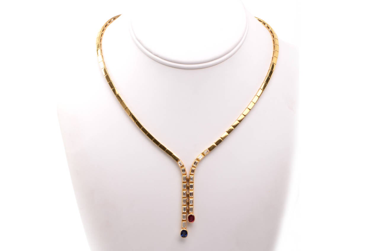Multi-Stone Diamond Yellow Gold Cascading Necklace In Excellent Condition In Miami, FL