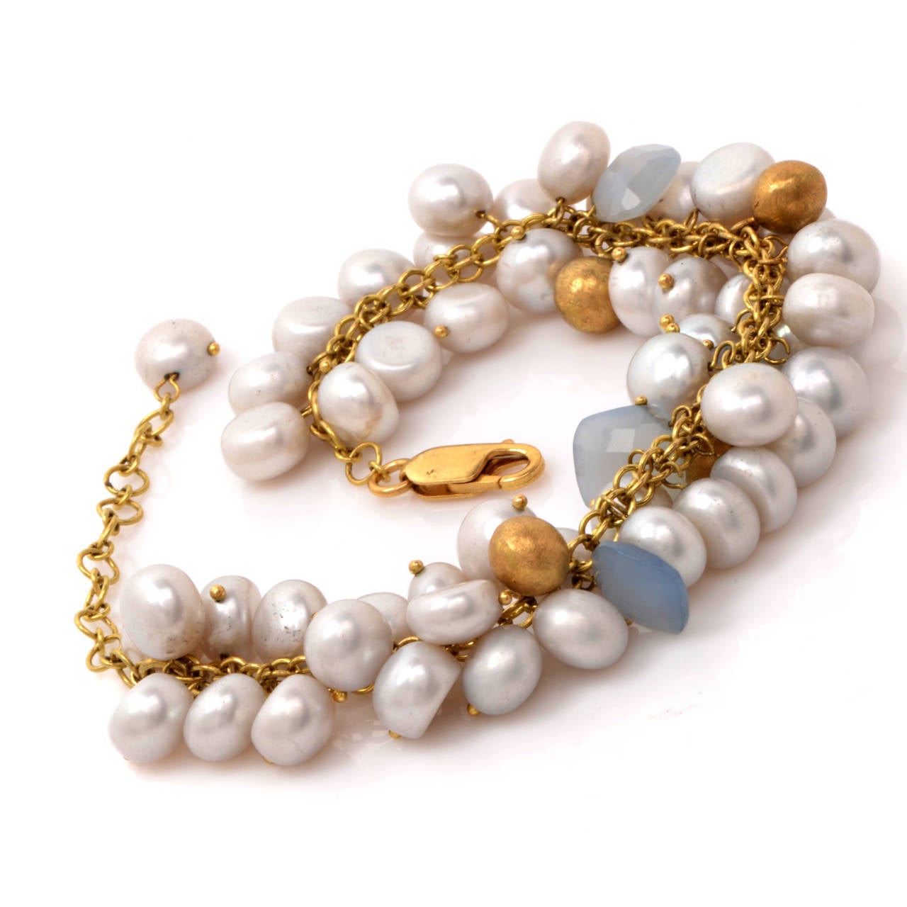 Calcedonia Cluster Pearl Gold Bead Gold Bracelet