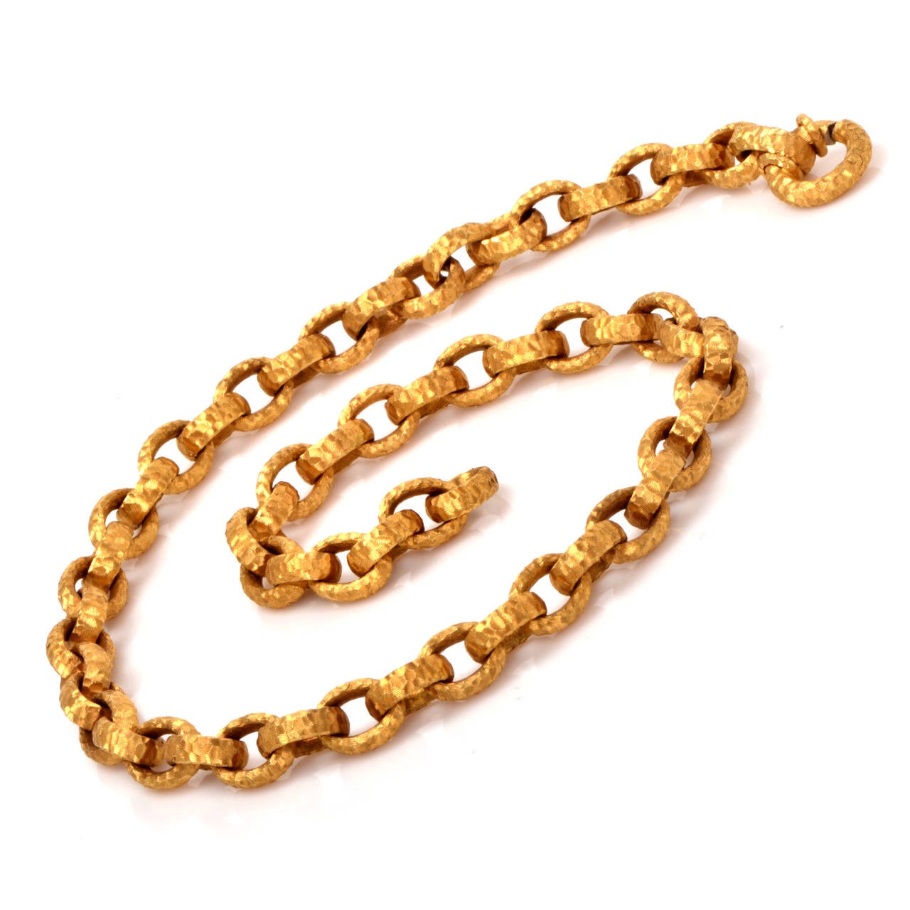 Modern Nicolis Cola Italian Textured Hammered Gold Necklace