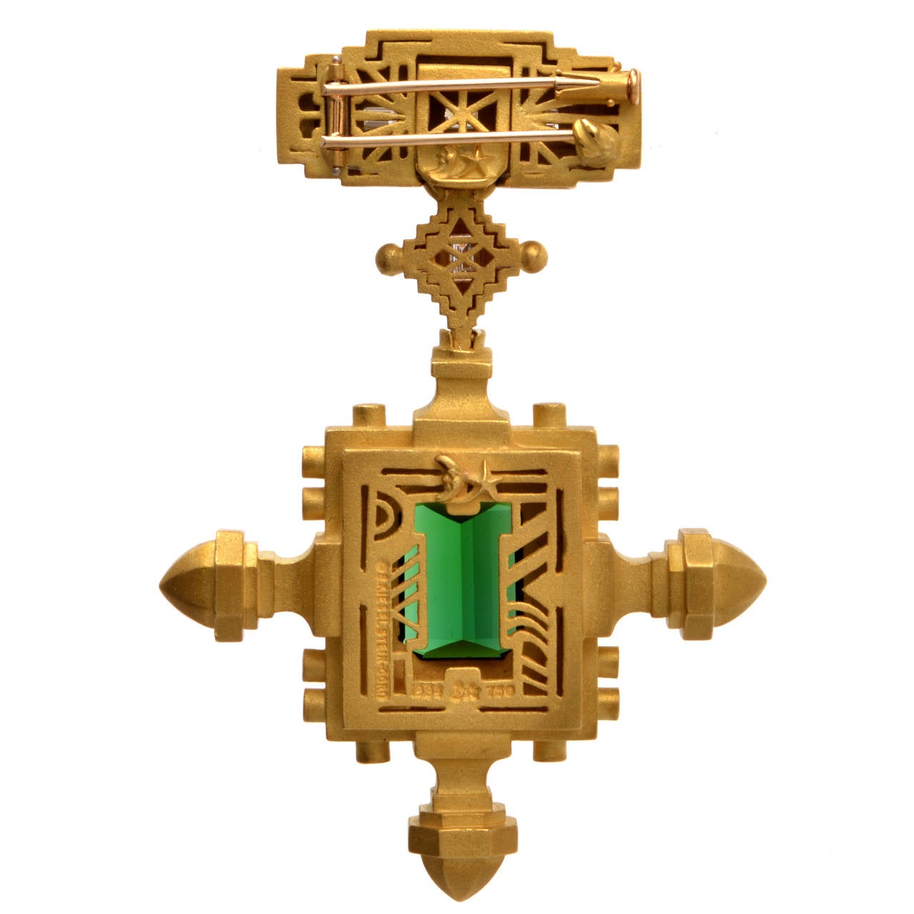 Modern Barry Kieselstein-Cord Green Tourmaline Baguette Diamond Gold Lapel Brooch