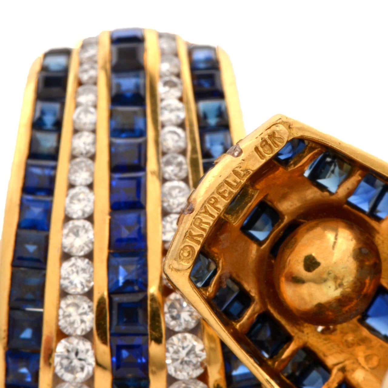 Krypell  Sapphire Diamond Yellow Gold Clip Earrings 1