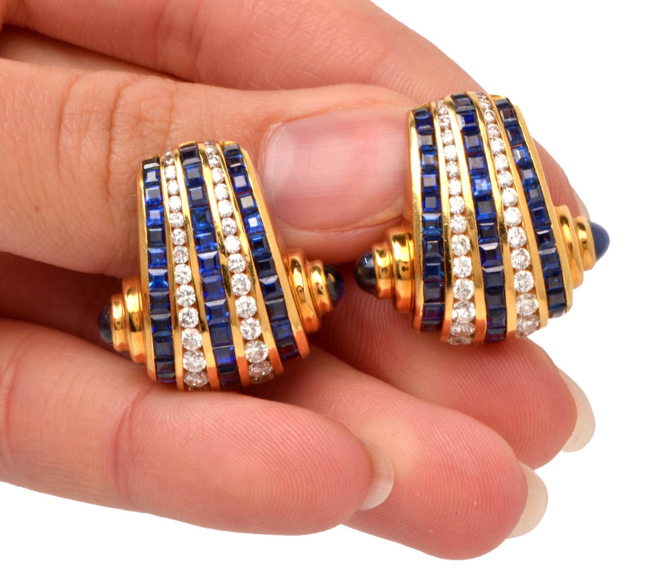 Krypell  Sapphire Diamond Yellow Gold Clip Earrings 2
