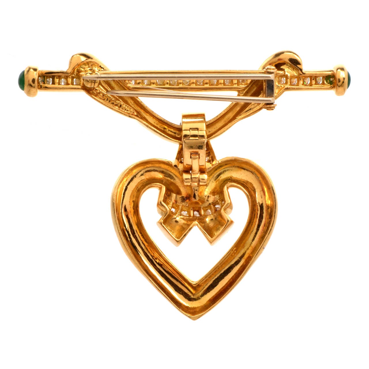 Women's Krypell Emerald Diamond Gold Heart Pendant Brooch Pin