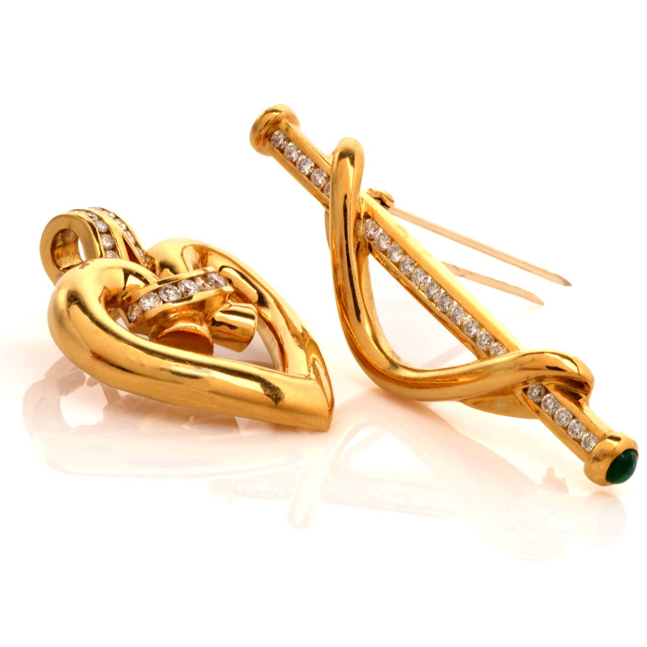 Krypell Emerald Diamond Gold Heart Pendant Brooch Pin 1