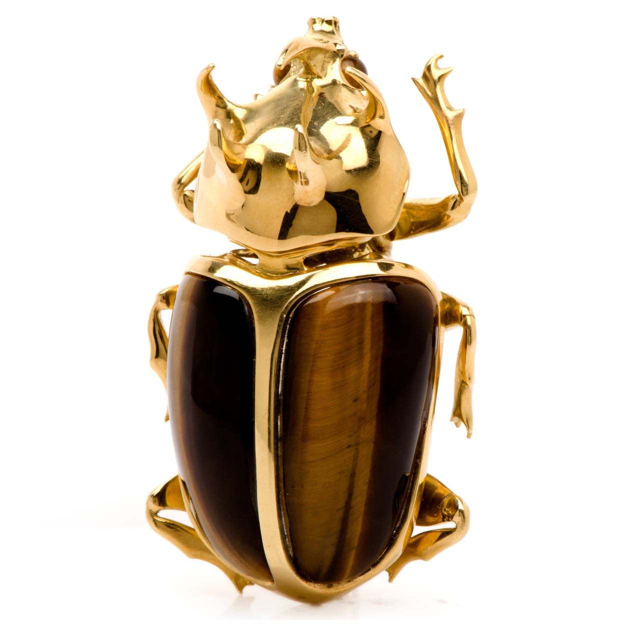 Garavelli Tiger Eye Gold Beetle Brooch Pin