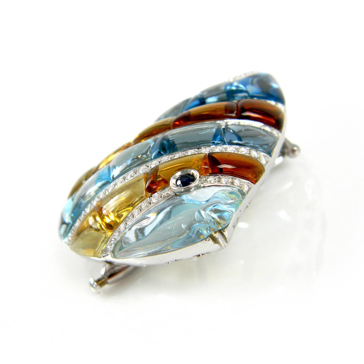 Garavelli Topaz Citrine Diamond Gold Fish Pin Brooch 1