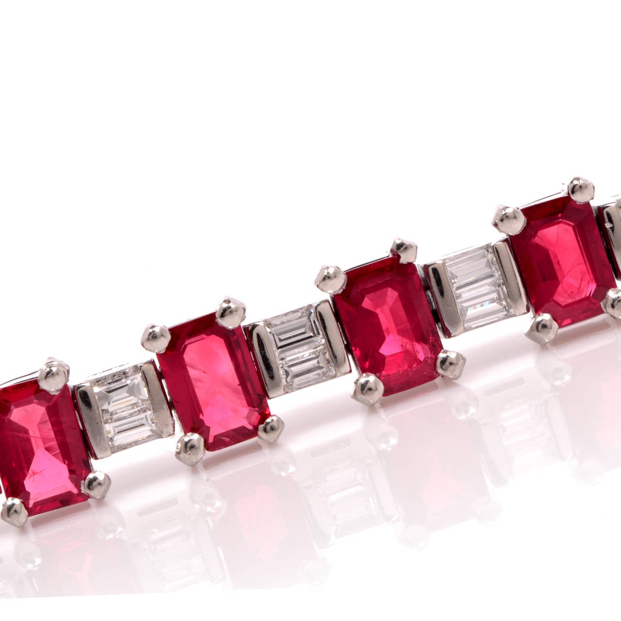 Fine Ruby Diamond Platinum Line Bracelet In Excellent Condition In Miami, FL