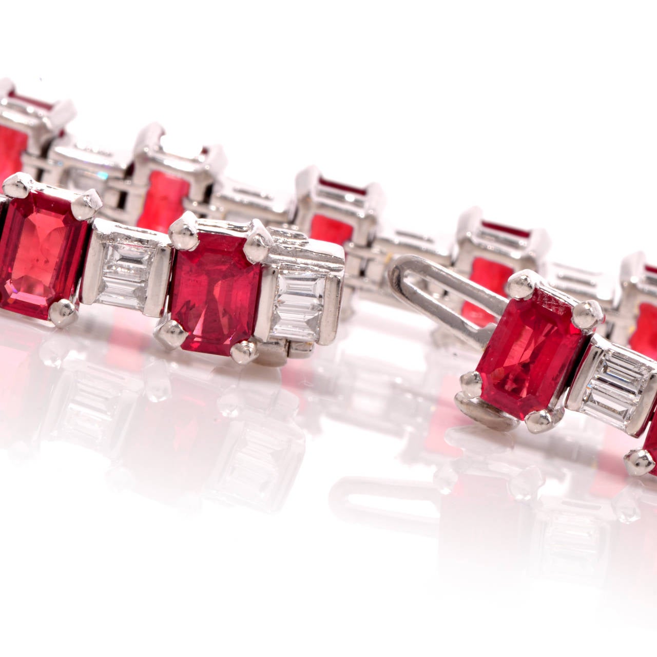 Women's Fine Ruby Diamond Platinum Line Bracelet