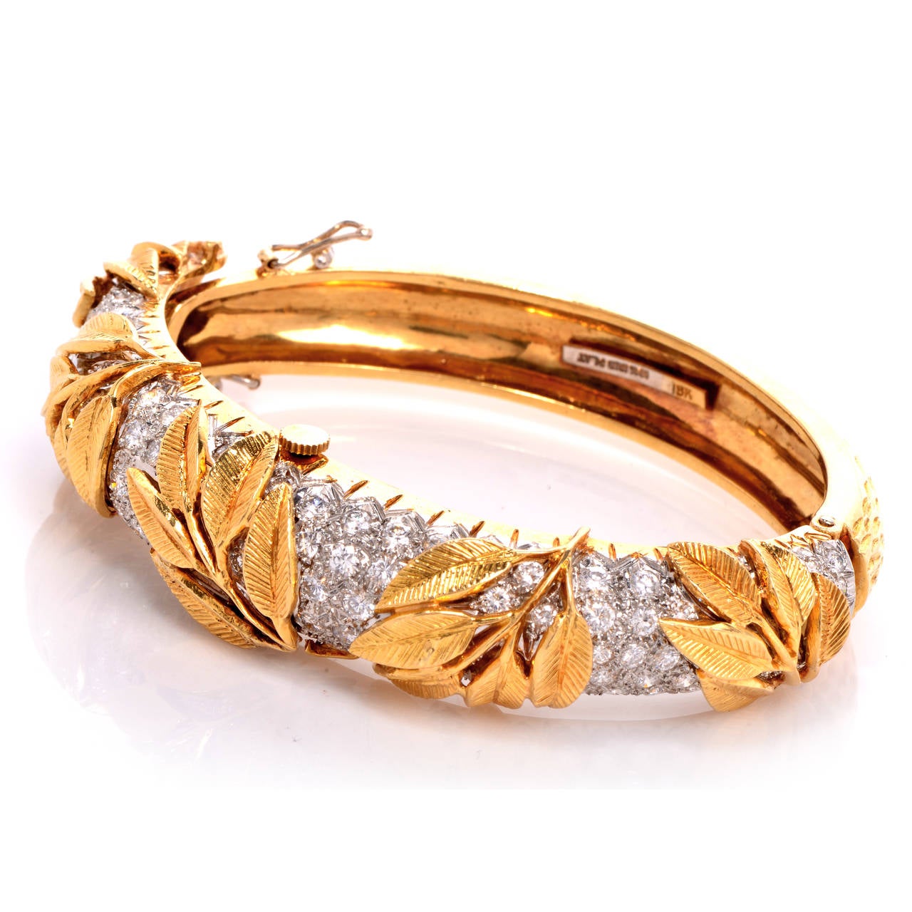 Women's Lady's Platinum Yellow Gold Diamond Leaf Bracelet Wristwatch