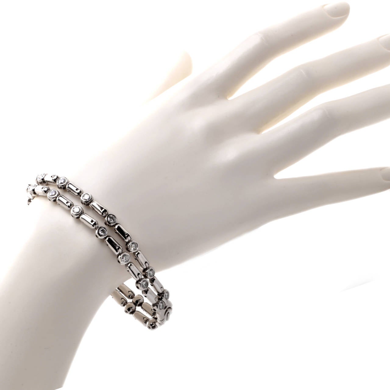 Women's or Men's Baraka Italian Diamond Gold Double Strand Link Bracelet