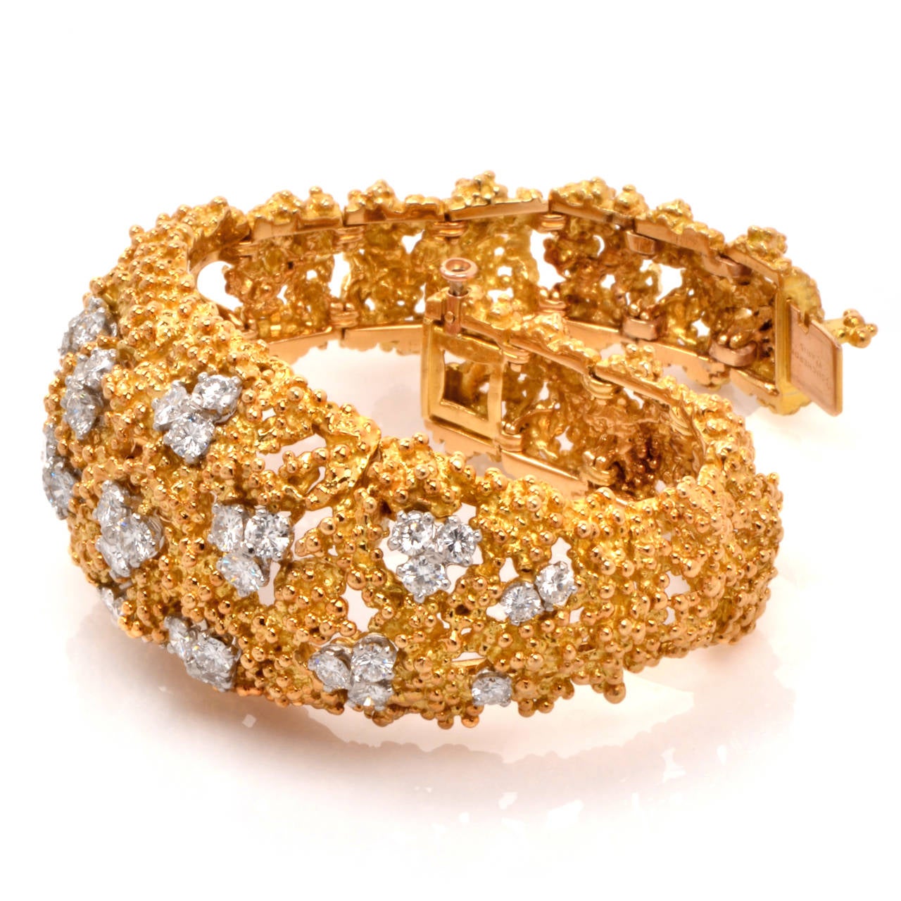Modern Boucheron Diamond Nugget Gold Bracelet