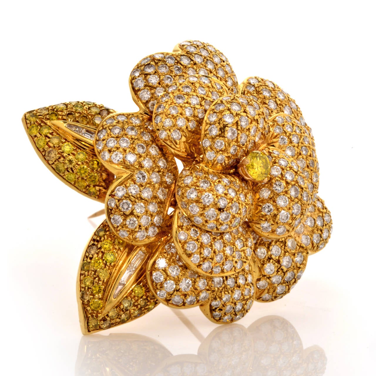 Women's Diamond Gold Flower Brooch Pin
