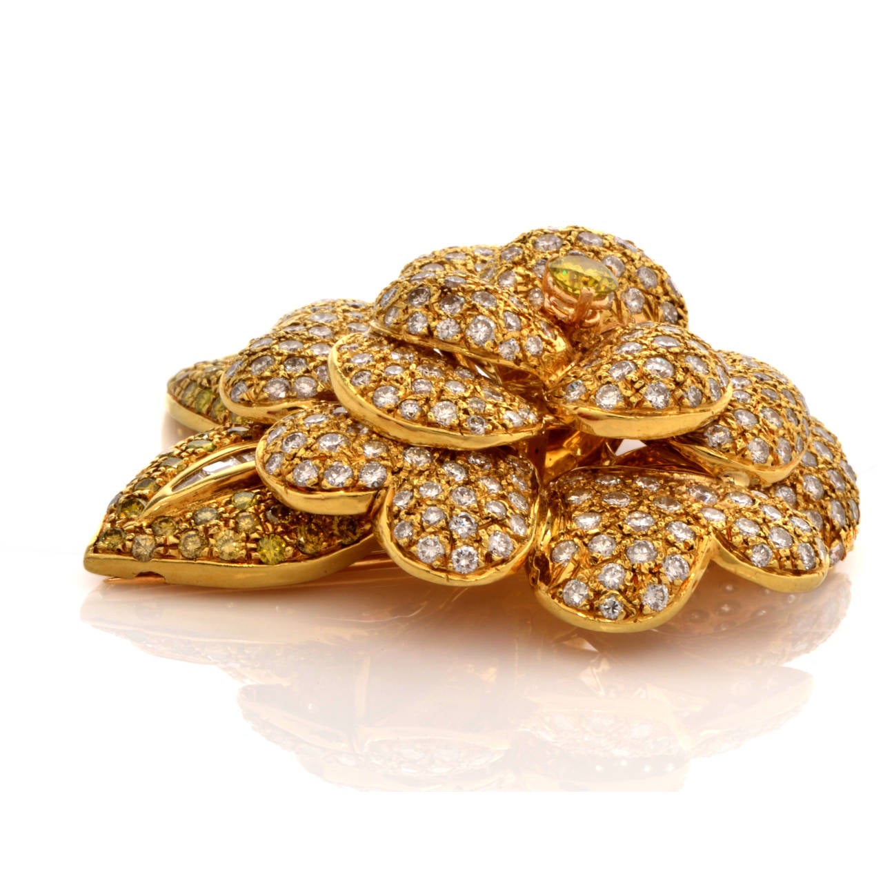 Diamond Gold Flower Brooch Pin 1