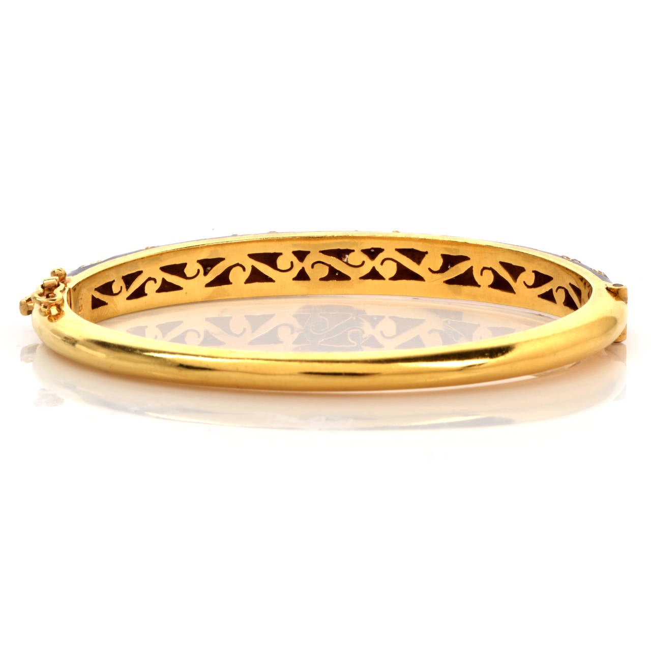 Women's Italian Enamel Diamond Gold Bangle Bracelet
