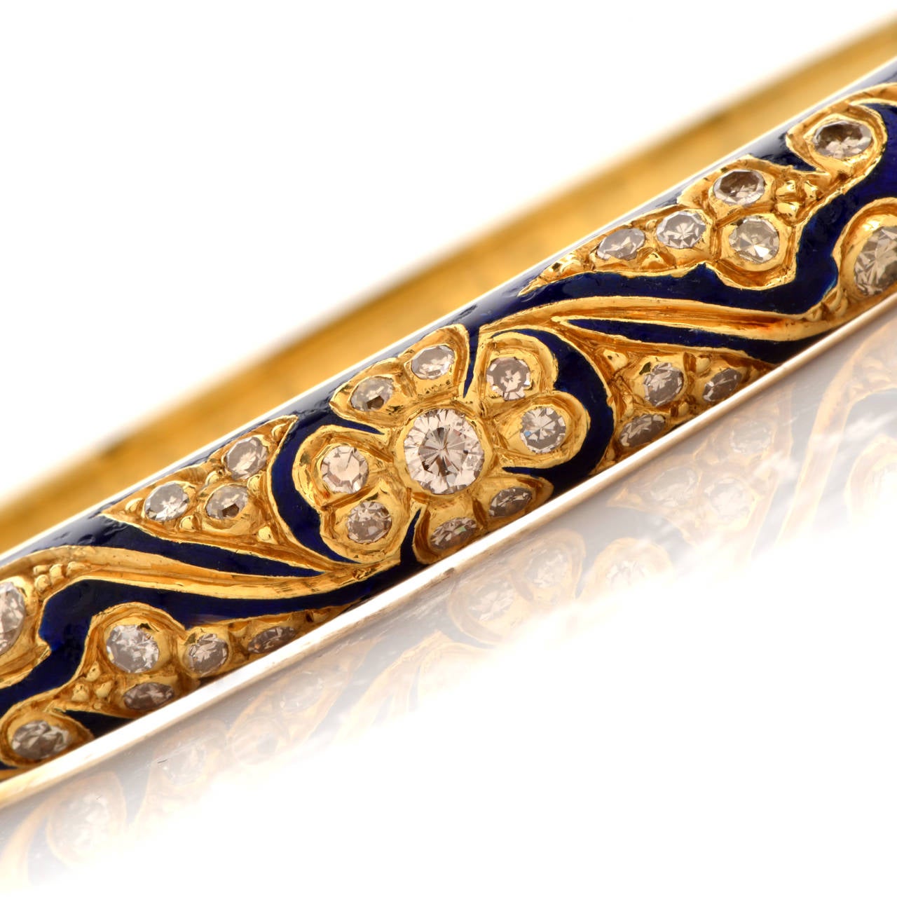Italian Enamel Diamond Gold Bangle Bracelet 1