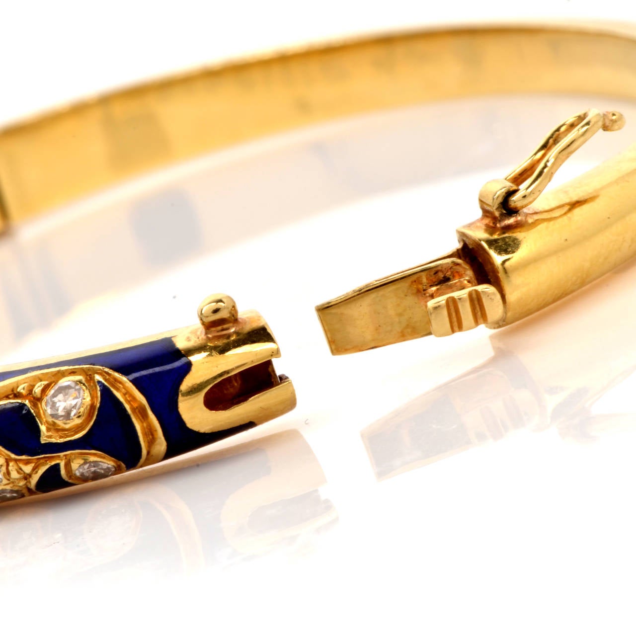 Italian Enamel Diamond Gold Bangle Bracelet 2