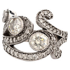 Vintage Diamond Gold Floral Motif Cocktail Ring