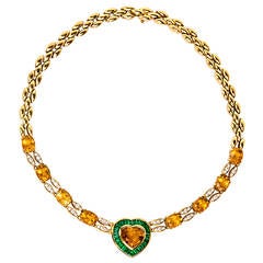 Citrine Emerald Diamond Gold Heart Pendant Necklace 12