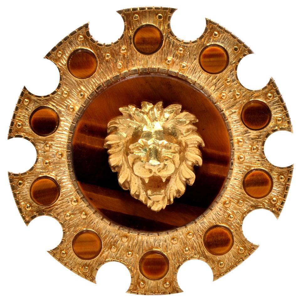 Tiger's Eye Gold Lion Pin Pendant