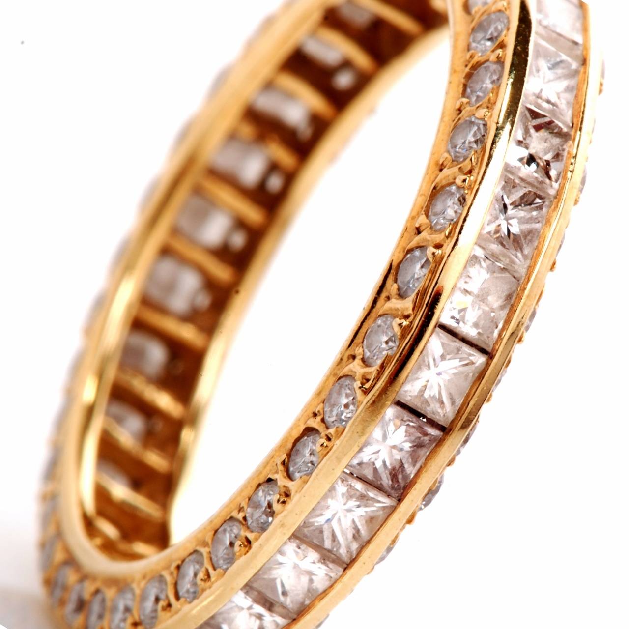 Elegant Princess Stackable Diamond Gold Eternity Band Ring In Excellent Condition In Miami, FL